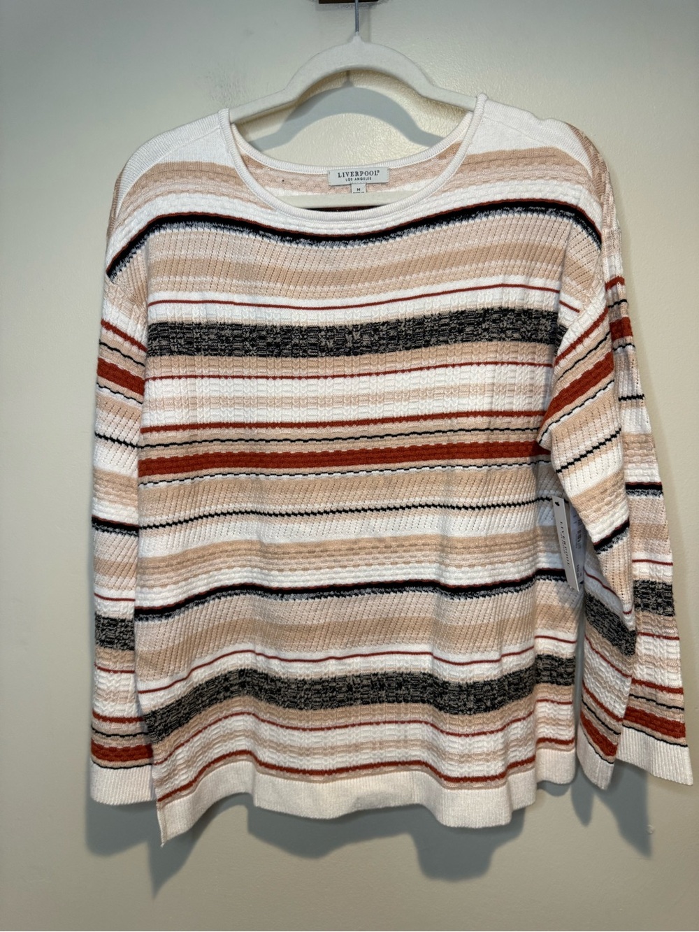 Liverpool Los Angeles Boat Neck Textured Stripe Sweater Rust cream multi